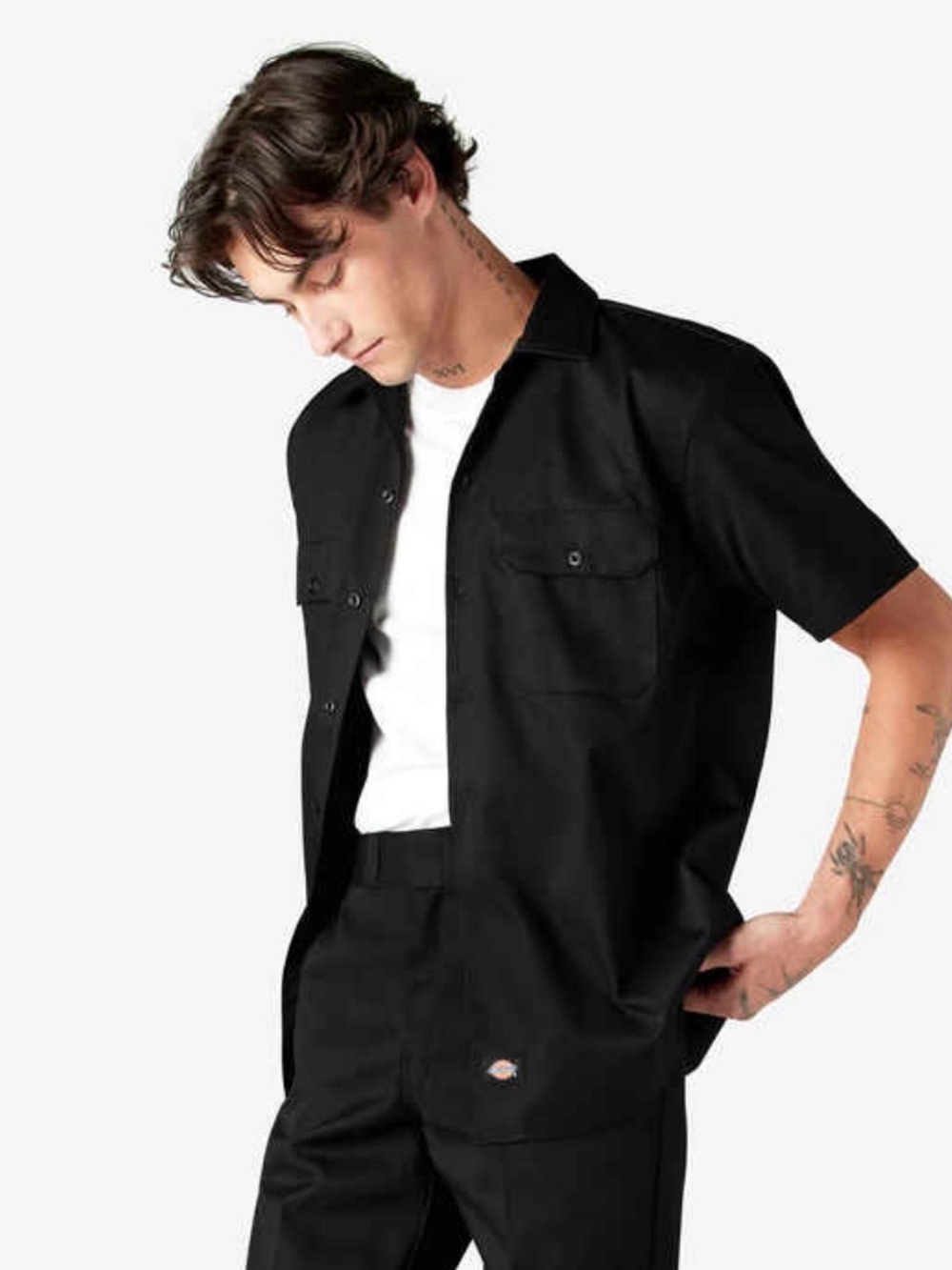Dickies Mens Black Short Sleeve Button Down Work Shirt Size Small RN20697